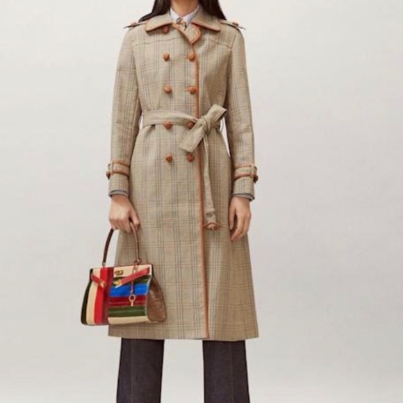 New with tag Tory Burch belted plaid trench coat - Picture 1 of 8